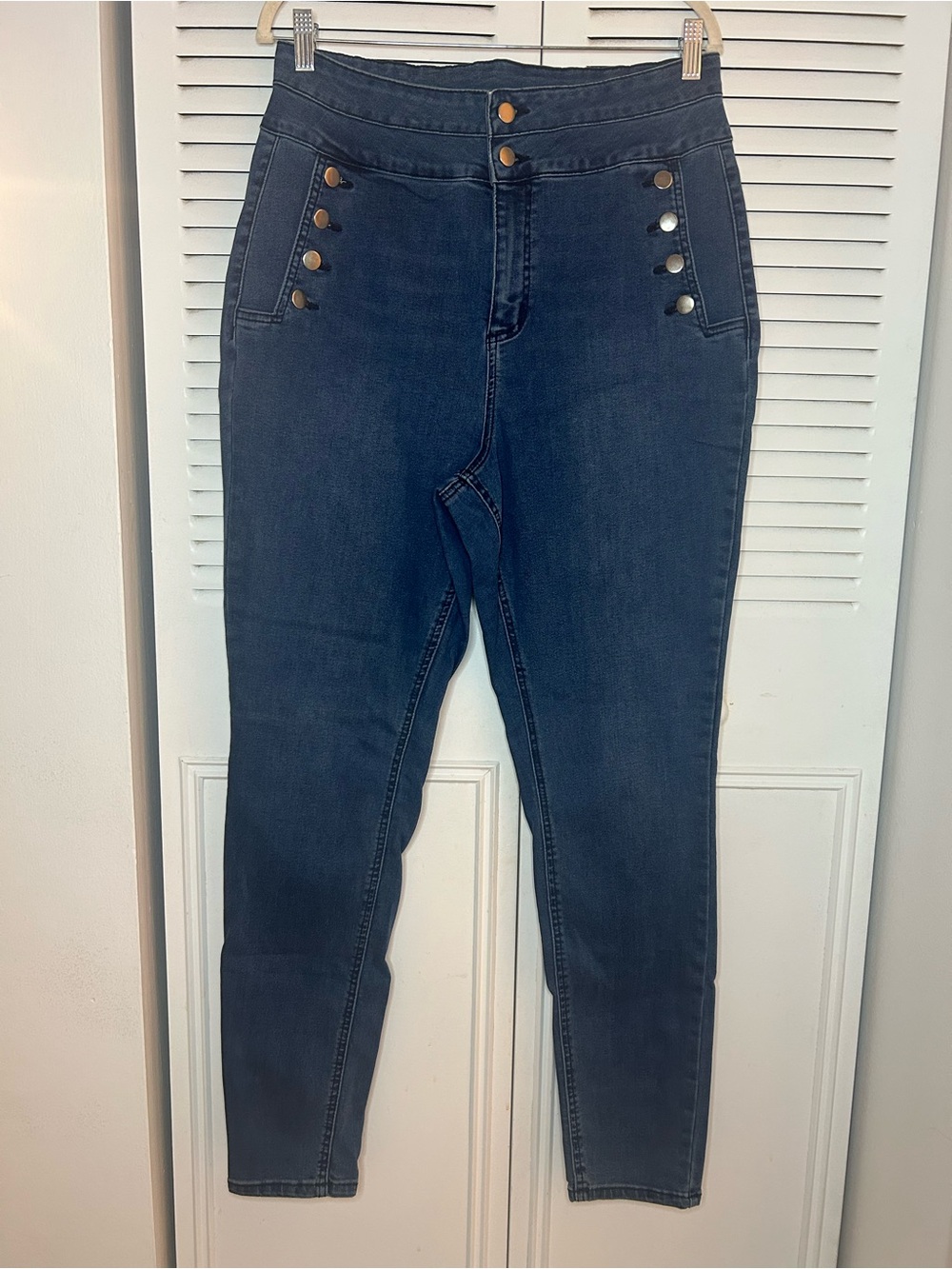 Fashion to Figure Dark Blue High-Waist Skinny Jeans with Button Accents